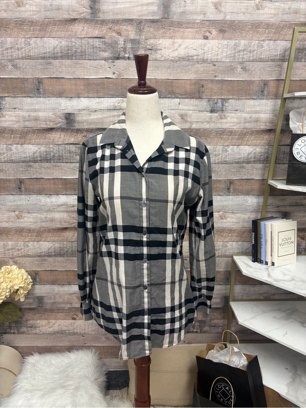 Burberry London Black, Gray & Cream Plaid Shirt